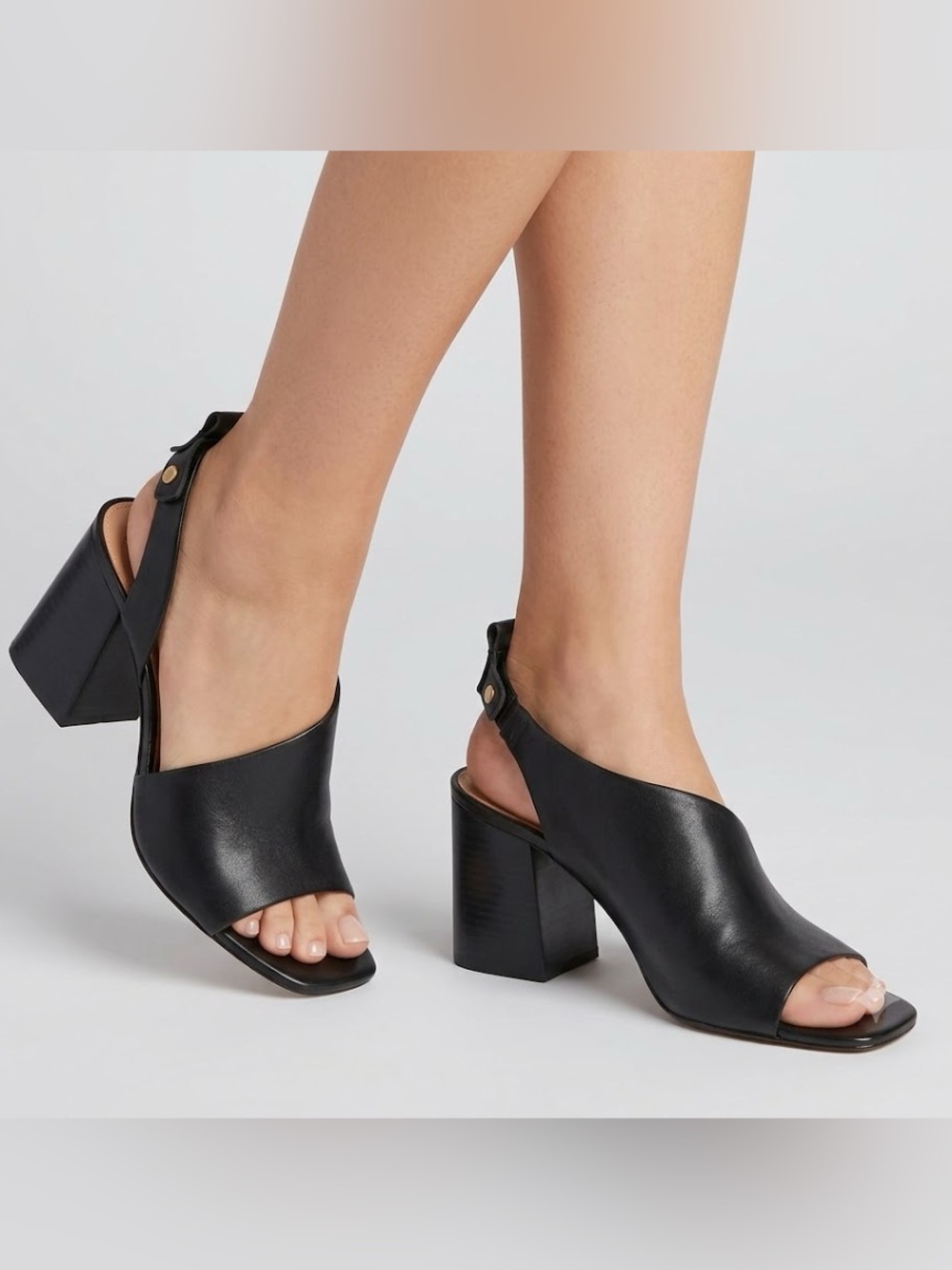 Vince Camuto Black Leather Block Heel Slingback Sandals